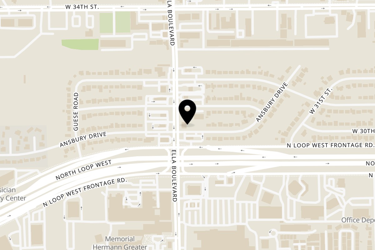 Map showing the location of Gyro Hut Heights on 3008 Ella Blvd in Houston
